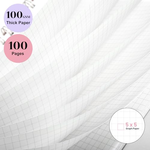 Yoment Graph Paper Notebook Spiral Notebook 8.5 x 11 A4 Large Grid Paper Notebooks, 100 GSM Thick Graph Paper, Plastic Cover Graphing Notebook for Work School Engineering, A4 Pink - color: Pink, style: E - Graph - A4