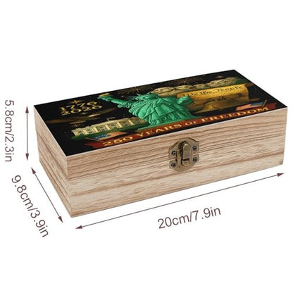 250 Years Of Freedom 1776 2026 Statue Of Liberty Eagle American Flag Jewelry Box Wooden Rustic Multi-Purpose Organizer with Front Clasp for Jewelry, Crafts, Accessories & Small Items - color: style-3