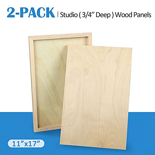 Unfinished Birch Wood Canvas Panels Kit, Falling in Art 2 Pack of 11x17’’ Studio 3/4’’ Deep Cradle Boards for Pouring Art, Crafts, Painting, and More - size: 11*17 2-pack