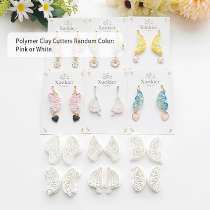 Xaekicr 12 Pairs Butterfly Wing Polymer Clay Cutters - Detailed Texture Jewelry Making Tools for Earrings & DIY Crafts, Soft Clay Shaping Molds - color: 2E color