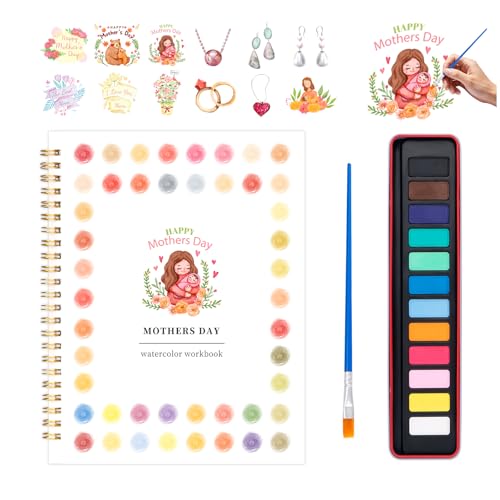 Mother's Day Watercolor Workbook for Adults, Beginner Friendly Watercolor Painting Kit Water Coloring Book, Nature-Themed Practice Art Gift Water Color Paint Book with Palette and Brush - color: Mothers Day