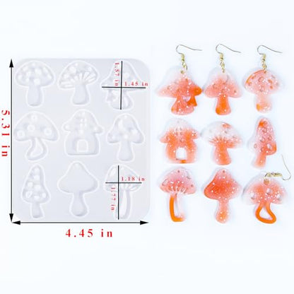 Rifanda Earring Resin Molds with Hole, 3 PCS Mushroom-Shaped Earrings Mold with 20 Pairs Earring Hooks & Studs, Silicone Jewelry Molds for Epoxy Resin for DIY Pendant Keychain Jewelry Making
