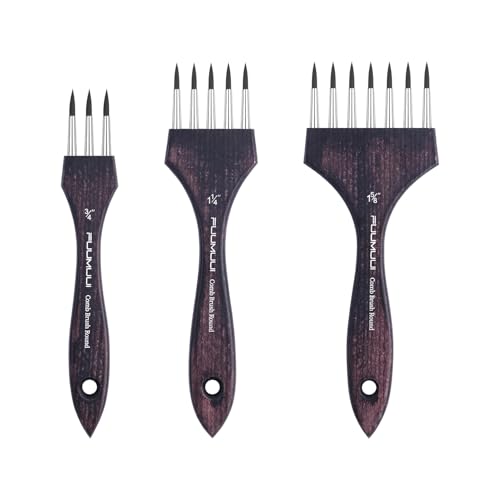 Multi-Head Round Comb Brush Set - Fuumuui 3Pcs Professional Synthetic Brushes, Designed for Textures and Special Effects for Acrylic Painting, Oil & Watercolor - Texture Brushes, Short Handle - color: Black
