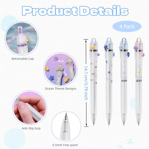 4 Pack Fidget Spinner Pen for Adults, 0.5mm Black Ink Gel Pens Quick Dry, Smooth Writing Retractable Pen with 360° Rotating Tip for Stress Relief Office Supplies Journaling