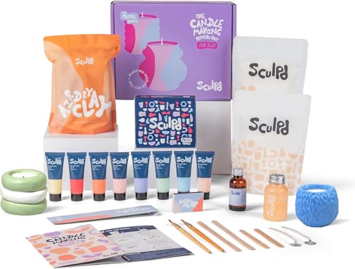 Sculpd Candle Making Pottery Kit for Adults with Air Dry Clay and Acrylic Paint Set, Non-Toxic Eco Soy Wax, Scented Fragrance Oil, Candle Glaze, Tools & Guide, 2 Candles, Peony Rose with Pastel Tones - color: Peony Rose with Pastel Tones, size: 2 Candles