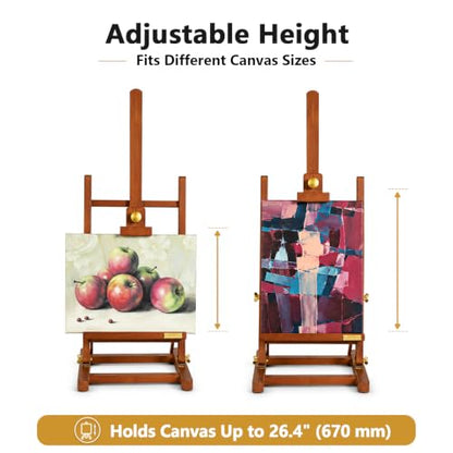 DJAR Medium Tabletop Painting Easel, Assembly-Free, Solid Beechwood, Walnut | Adjustable H-Frame Desktop Painting Stand, Holds canvases up to 27.5", Premium Art Supplies for Students and Beginners - style: Walnut