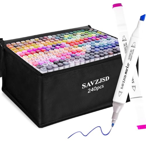 SAVZJSD Alcohol Markers, 240 Colors Markers Set, Dual Tips Markers for Artists and Adults in Coloring or Painting(Fine & Broad) - color: 240 Colors