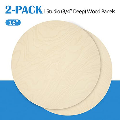 Falling in Art Unfinished Round Birch Wood Canvas Panels Kit, 2 Pack of 16’’ Studio 3/4’’ Deep Cradle Boards for Pouring Art, Crafts, Painting, and More - size: 16' round 2 Pack