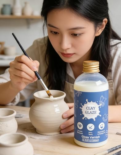 Air Dry Clay Varnish, 200ml Gloss Polymer Clay Glaze, Prevent Clay Cracking, Scratch Resistant, Waterproof, for Pottery, Crafts, Oil Paintings, Clay Sealant with Brush & Measuring Cup - color: Gloss200ml