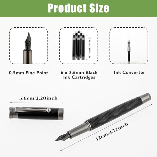 Fountain Pen Set, Smooth Writing Pen with 6PCS 2.6mm Ink Boxs and 0.5mm Fine Point Matte Pens for Executive Calligraphy Office Business Journaling Gift