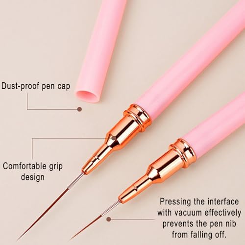 Nail Art Pens Set, Liner Brushes, Nail Art Brushes Tools For Long Lines, Thin Details, Fine Drawing, Liner Brush Polish Painting Nail Design (Pink) - color: Pink