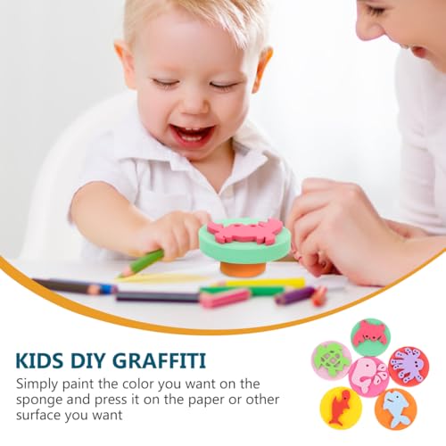 DOITOOL 6Pcs Kids Painting Sponge Stamps Set DIY Foam Seal with Ocean Animal Shapes for Preschool Craft Art Easy Clean Portable 2.28 Inch