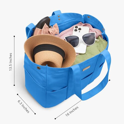 TOPDesign Large Canvas Tote Bag for Women, Shoulder Bag with Laptop Sleeve & Pockets, Everything Tote for Travel, Work (Blue) - color: Blue