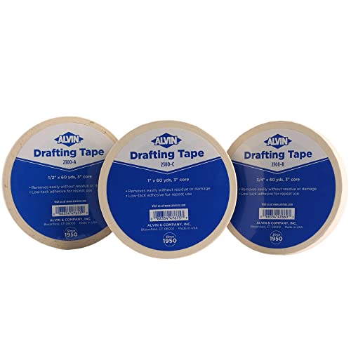 ALVIN Drafting Tape 1/2" x60 Yards Drafting Tape Model 2300-A Gentle Masking Tape for Painting, Drafting, Architecture, Watercolors, and Home Projects - 60 Yards - style: 10 Yards