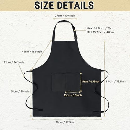 Chef Apron for Men and Women Wash Free Bib Apron with 2 Pockets Water & Oil Proof Adjustable Aprons - color: Black
