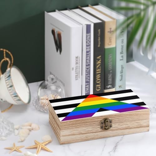 Straight Ally Pride Flag Jewelry Box Wooden Rustic Multi-Purpose Organizer with Front Clasp for Jewelry, Crafts, Accessories & Small Items - color: style-5