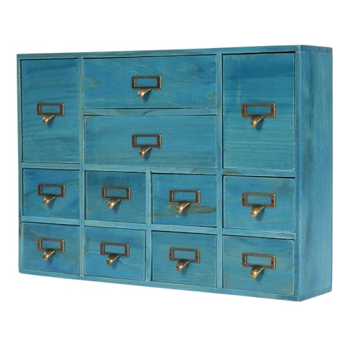 Desk Drawer Organizer | 12 Drawers Apothecary Cabinet | Apothecary Supplies Vintage Chests | Desktop Chest Drawer | Wooden Desk Drawer Organizer for Tea Collection, Stationery (Blue1-12 Drawers) - color: Blue1-12 Drawers