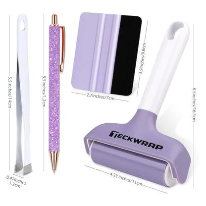 TECKWRAP Brayer Roller Set, 4 PCS – Printmaking Brayer with Pin Pen, Tweezers & Felt Squeegee for Vinyl, Iron-On, Scrapbooking, Stamping, and Card Making - color: purple 4 set