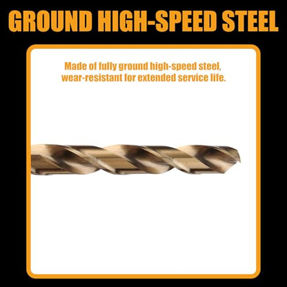29-Piece M2 High Speed Steel Drill Bit Set, 135° Split Point & Precision Ground Tip for Metal, Alloy Steel, Wood & Plastic, Black with Indexed Round Storage Case (1/16”–1/2” by 64ths)