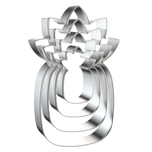 Pineapple Cookie Cutter Set - 5 inch, 4 inch, 3 inch, 2 inch - 4 Piece Fruit Cookie Cutters Shapes Biscuit Fondant Clay Molds - Stainless Steel