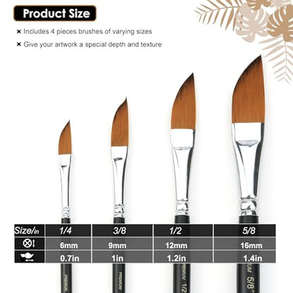 GACDR Dagger Striper Brush Set - 4 PCS Premium Watercolor Pinstriping Brushes Set with Korean Nylon Hair for Detail, Fine Lines, Acrylic, Ink, Gouache