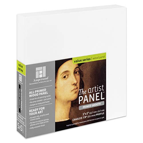 Ampersand Art Supply Primed Smooth Artist Panel | 5" x 5" | 7/8" Cradled Profile | Gessoed Wood Painting Panel for Oil, Acrylic & Mixed Media | Canvas Board & Wood Panel Alternative - color: 7/8" Cradled Profile, size: 5" x 5"