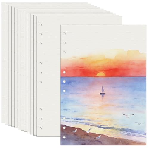 Vienrose 10.3"x7.1" Watercolor Paper Bulk - 12 Sheets Watercolor Paper with Holes for 3-Ring Binder Sketchbooks, Acid-Free A5 140lb/300gsm Watercolor Pad for Artists, Students & Painters - size: 10.3"x7.1", 12 sheets