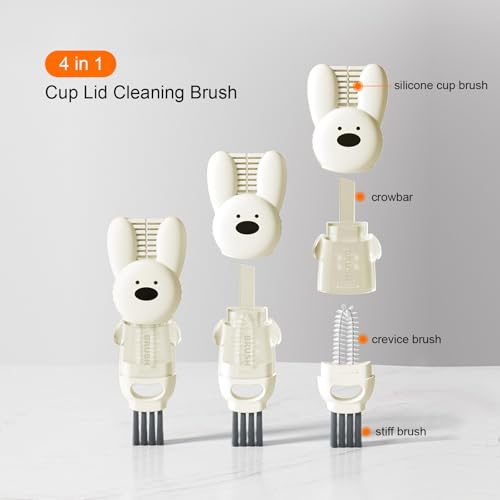 4 in 1 Cup Lid Cleaning Brush, 3 in 1 Bottle Brush, Cup Crevice Cleaning Tools, Easy to Clean and Storage, ABS+Silicone Cup Lid Gap Cleaner, Portable Multifunctional Bottle Cleaning Brush (3Pcs) - color: Green