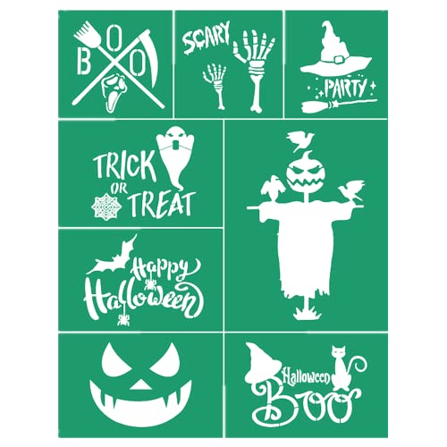 JAJADO Halloween Silk Screen Stencil for Shirts, Self Adhesive Stencils Reusable Chalk Paint Stencil Fall Halloween Stencils for Painting on Wood/Fabric/Holiday Decoration DIY Craft Project - color: Happy Halloween