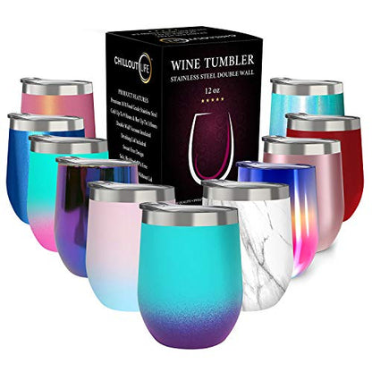CHILLOUT LIFE 12 oz Stainless Steel Wine Tumbler with Lid - Double Wall Vacuum Insulated Wine Cup Glass Keeping Cold & Hot for Coffee, Champagne, Cocktails, Ice Cream - Powder Coated Caribbean Lily - color: Caribbean Lily, style: 1 Pack