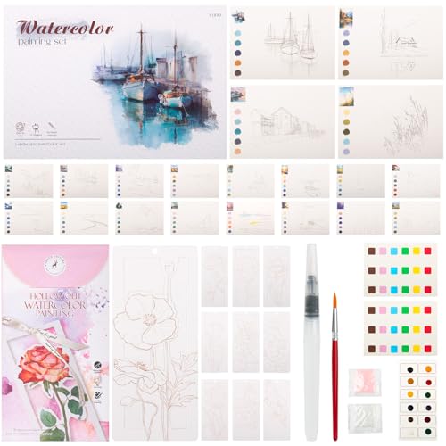 Breathly Watercolor Kit, 2Pcs Watercolor Workbook for Adults & Beginners, 2026 New Paint Art Books Painting Kit, Watercolor Coloring Book, Art Therapy Kits, Creative Stress Relief Kit - color: pink