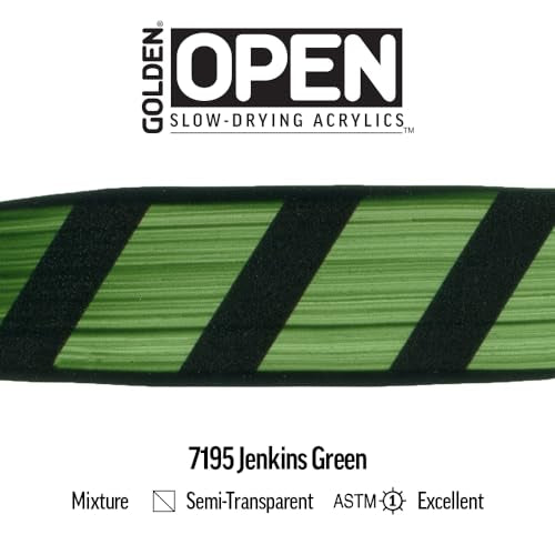 GOLDEN OPEN Slow-Drying Acrylics, Jenkins Green, 2 fl oz. tube, Professional Acrylic Paint, Semi-Transparent - color: Jenkins Green, size: 2 Fl Oz (Pack of 1)