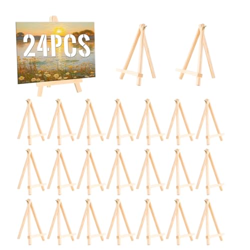 24 Pack 9 Inch Wooden Display Stand, Wooden Tripod Holder Stand, Painting Stand, Used for Displaying Business Cards and Photos, Student Desktop Easel for Painting