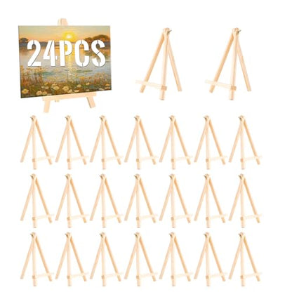 24 Pack 9 Inch Wooden Display Stand, Wooden Tripod Holder Stand, Painting Stand, Used for Displaying Business Cards and Photos, Student Desktop Easel for Painting