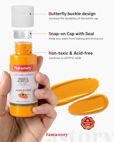 Fantastory Acrylic Paint Set, 24 x 60 ml with 12 Brushes; Christmas Acrylic Paint, Waterproof; For Artwork & DIY Projects on Canvas, Wood, Glass, Clay, Fabric, Ceramic, Paper, Canvas - style: 24 popular Colors