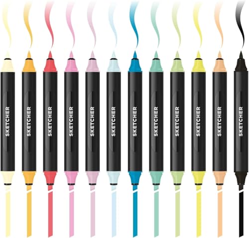 Sketcher Twin Tip Molotow Marker Set 12 Pack - Aqua Pro Ink Dual Nib 2-5mm Ink Pen Art Drawing Bundle (Main 2) - style: Main Kit 2