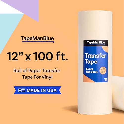 TapeManBlue 12" x 100' Roll of Paper Transfer Tape for Vinyl, Made in America, Premium-Grade Transfer Paper for Vinyl with Layflat Adhesive for Crafts, Decals, and Letters