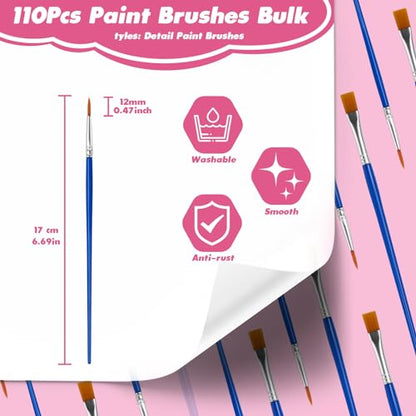 110Pcs Paint Brushes Bulk Small for Kids - Fine Detail Set for Classroom, Model, Canvas, Face, Nail Art, Acrylic, Watercolor, and Craft Supplies - style: Fine Paint Brushes