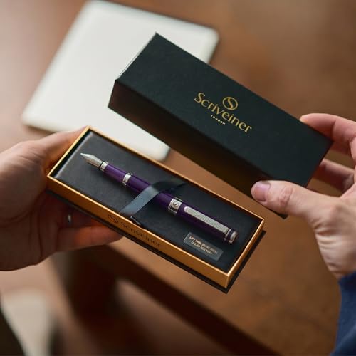Scriveiner Luxury Fountain Pen - Aubergine, Schmidt Gilded Nib (Fine), Converter, Best Pen Gift Set for Men & Women, Professional, Executive, Office, Nice Pens - color: 9. Aubergine, style: Fine Nib