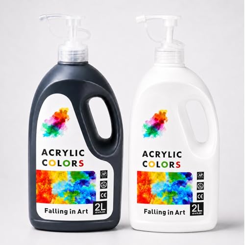 Falling in Art Black and Titanium White Acrylic Paint, Large 135.2 Oz Premium Pouring Acrylic Paint, Perfect for Canvas, Wood, Ceramic, and More - color: Black and Titanium White