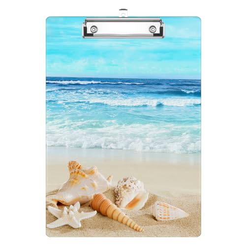 Beach Starfish Shell Clipboard Decorative Clip Board with Metal Clip A4 Standard Size 12.5" X 8.7" for Teacher Students Nurses Office - color: Beach Starfish Shell