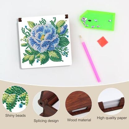Diamond Painting Kit memo Box, Diamonds Art DIY Blue Flowers Patterns Sticky Note Box Special Shape Drill, with 160 Sticky Note, Ideal for Home Office Supplies, Handicrafts, Holiday Gifts - color: Blue flowers