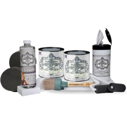 ALL-IN-ONE Paint by Heirloom Traditions, 2 Quart Cabinet Paint Bundle and Tool Kit - Haven (heathered, muted blue) - color: Haven