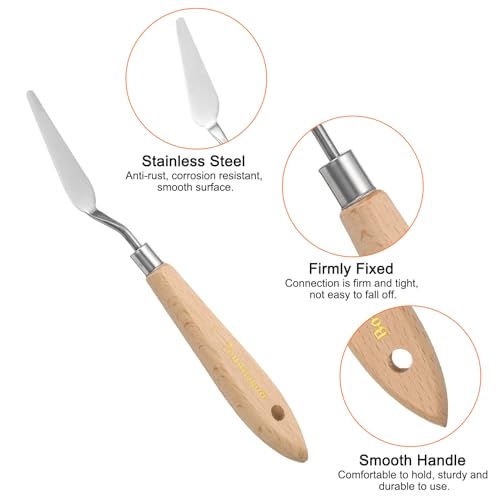 HARFINGTON 4pcs 7# Painting Palette Knife Pointy Stainless Steel Art Spatula Painting Pallet Knives Scrapers Tools with Plastic Handle for Acrylic Oil Canvas Mixing Spreading - size: 55mm x 15.5mm