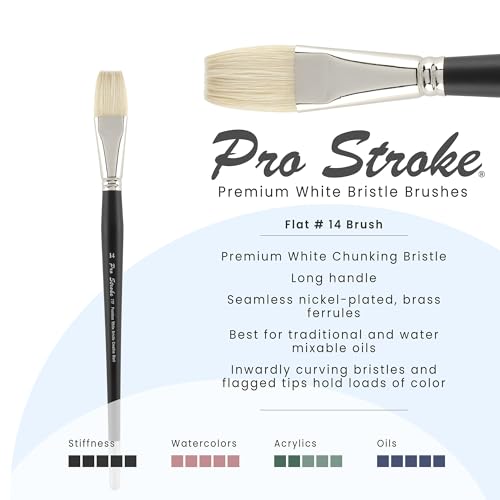 Creative Mark Pro Stroke Premium White Chungking Hog Bristle Artist Paint Brush - Flat # 14 - Natural Bristle Brush w/Great Control Suitable for Oils, Watercolors, Acrylics, Alkyds, Caseins - size: 14