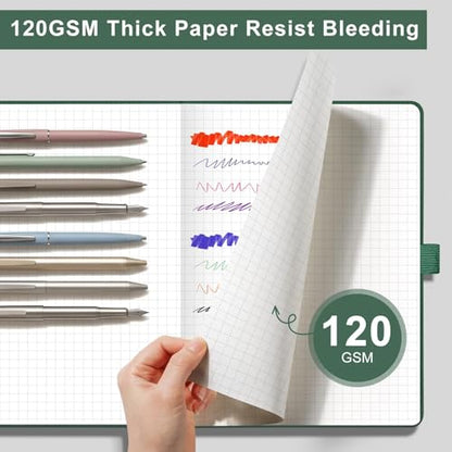 AHGXG Graph Grid Paper Notebook, 160 Pages, A5 Medium Size (5.7'' x 8.3''), 120 GSM Thick Paper, Leather Hardcover, for School, Students, Math, Engineering (Dark Green) - color: Dark Green, style: Grid