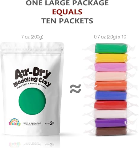 Sago Brothers Modeling Clay for Kids - Green, 7 oz Molding Magic Clay for Kids Air Dry, Super Soft Clay for DIY Slime, Ultra Light Air Dry Modeling Clay for Toddlers Children Teens | Molding magic clay for kids air dry, super soft for DIY slime. Ultra lig