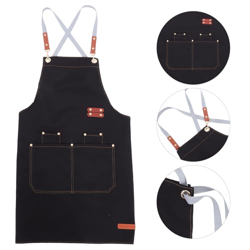 Waterproof Thickened Large Canvas Apron with Tool Pockets Oil-proof Crossback for Men Women Gardening Cooking Grilling Black