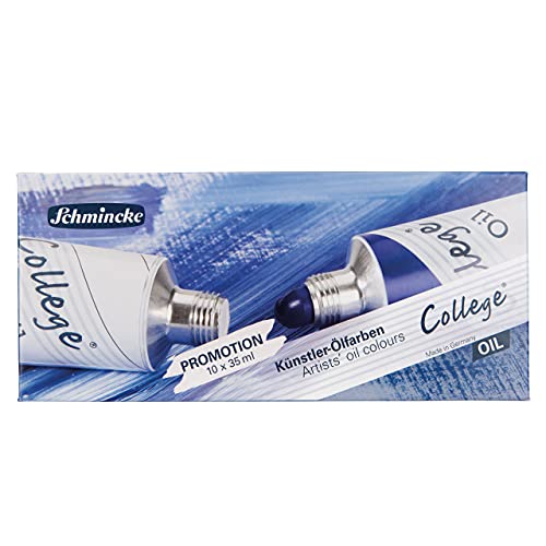 Schmincke - College Oil, oil paint set 10 x 35 ml aluminium tubes, 85 706 097, artist's oil paints in study quality, basic range, with proven artist pigments and natural vegetable oils