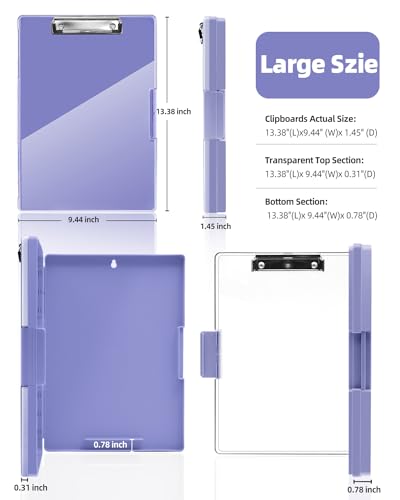 Clearview Clipboard with 2 Storage, Dry Erase 8.5x11 Heavy Duty ClipBoards - High Capacity Coaches Clip Board with Pen Holder - Side Opening Plastic Nursing Clip Case (Light Purple) - color: Light Purple